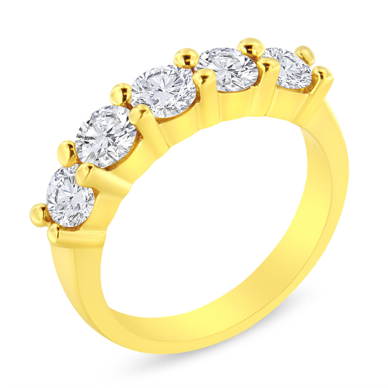 Bids.com 14K Yellow Gold Plated .925 Sterling Silver 1 1/2 Cttw Shared Prong Set Brilliant Round-Cut Diamond Anniversary or Wedding Band Ring (K-L Color, SI2-I1 Clarity) - Size 7 Rings