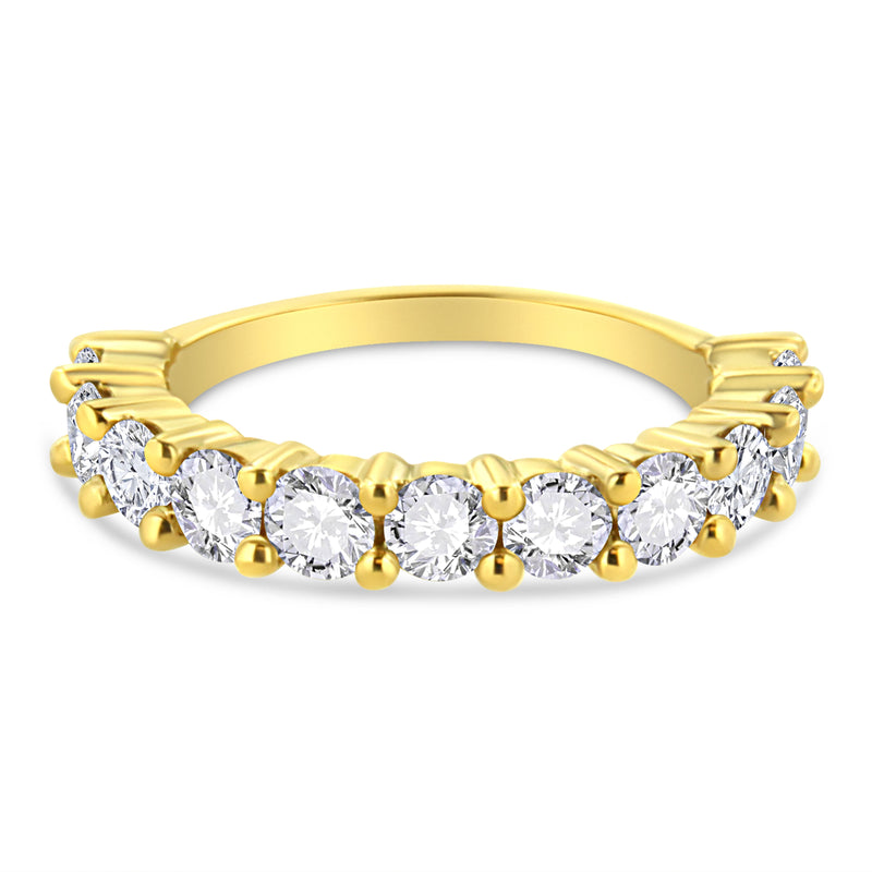 Bids.com 14K Yellow Gold Plated .925 Sterling Silver 2.00 Cttw Shared Prong Set Round-Diamond 11 Stone Band Ring (J-K Color, I1-I2 Clarity) - Size 7 Rings