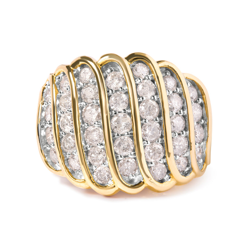 Bids.com 14K Yellow Gold Plated .925 Sterling Silver 2.00 Cttw Diamond Multi Row Band Ring (J-K Color, I1-I2 Clarity) - Ring Size 7 Rings