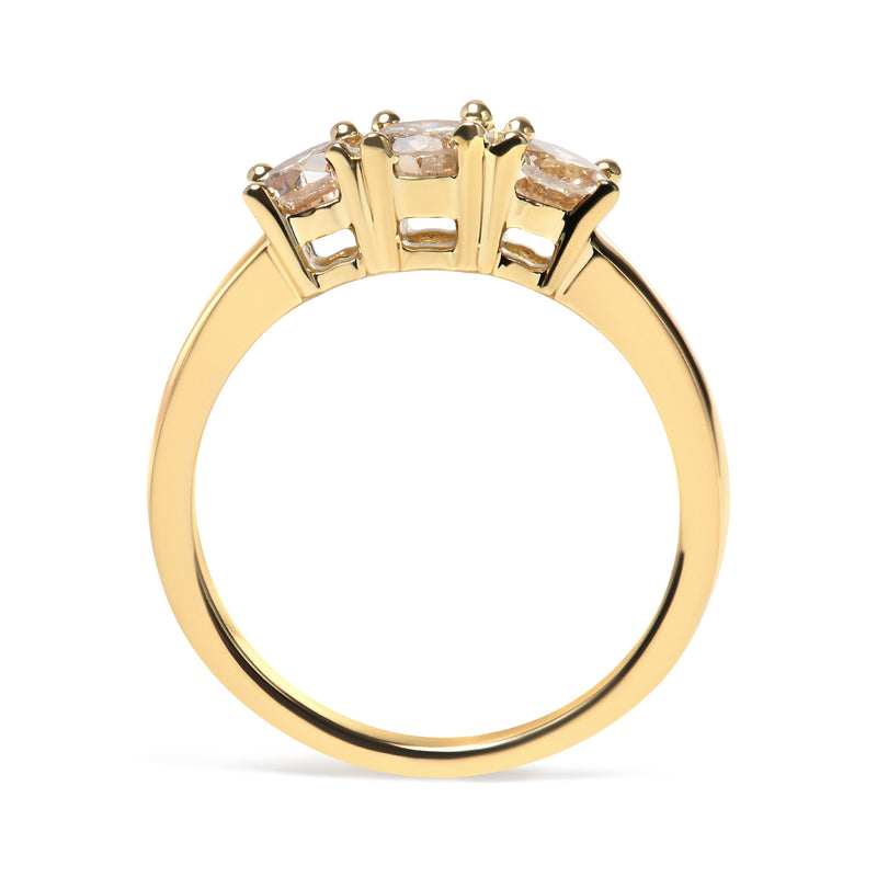Bids.com 10K Yellow Gold 1.00 Cttw Champagne Diamond 3-Stone Band Ring (J-K Color, I1-I2 Clarity)  - Size 7 Rings