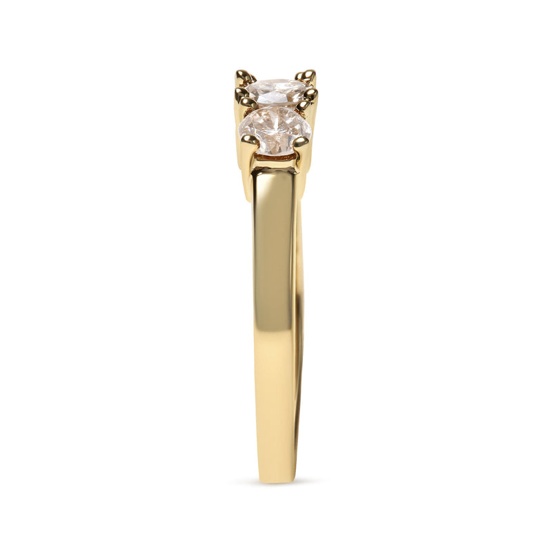 Bids.com 10K Yellow Gold 1.00 Cttw Champagne Diamond 3-Stone Band Ring (J-K Color, I1-I2 Clarity)  - Size 7 Rings
