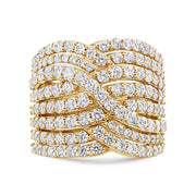 Bids.com 10K Yellow Gold 3.0 Cttw Diamond Eight-Row Bypass Crossover Statement Band Ring (H-I Color, I2-I3 Clarity) - Size 7 Rings