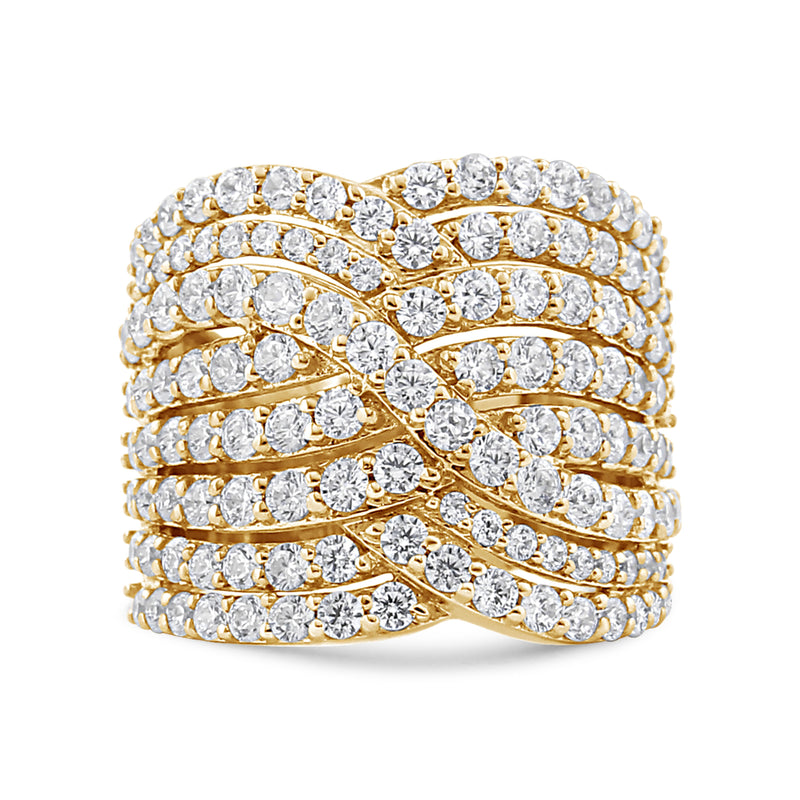 Bids.com 10K Yellow Gold 3.0 Cttw Diamond Eight-Row Bypass Crossover Statement Band Ring (H-I Color, I2-I3 Clarity) - Size 7 Rings
