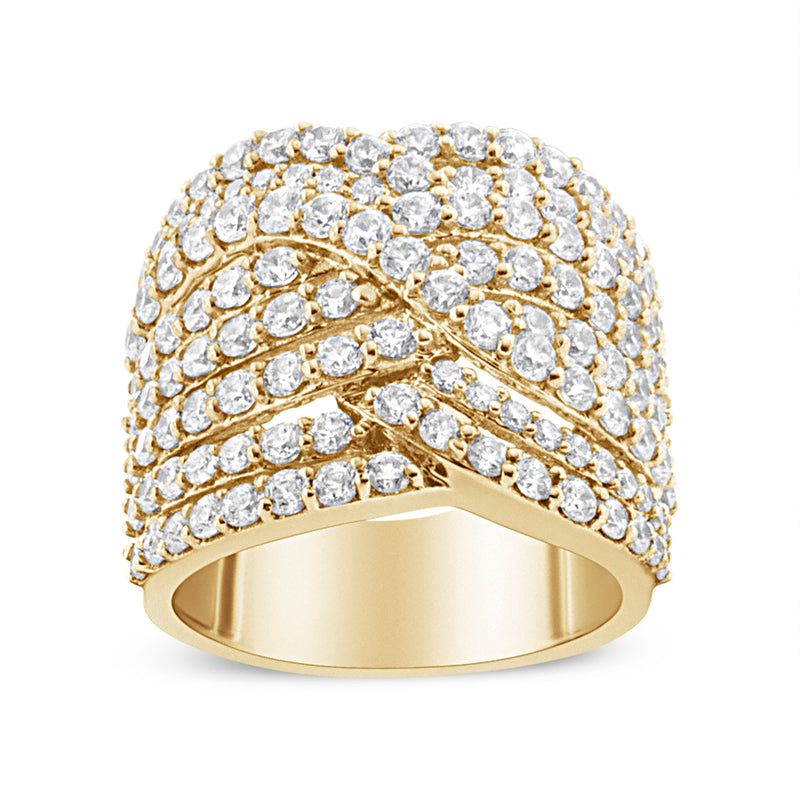 Bids.com 10K Yellow Gold 3.0 Cttw Diamond Eight-Row Bypass Crossover Statement Band Ring (H-I Color, I2-I3 Clarity) - Size 7 Rings