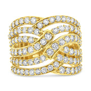 Bids.com 10K Yellow Gold 3.00 Cttw Diamond Multi Row Bypass Wave Cocktail Band Ring (J-K Color, I1-I2 Clarity) - Size 7 Rings