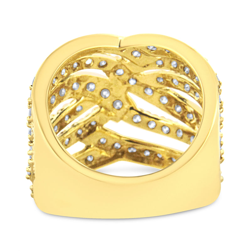 Bids.com 10K Yellow Gold 3.00 Cttw Diamond Multi Row Bypass Wave Cocktail Band Ring (J-K Color, I1-I2 Clarity) - Size 7 Rings