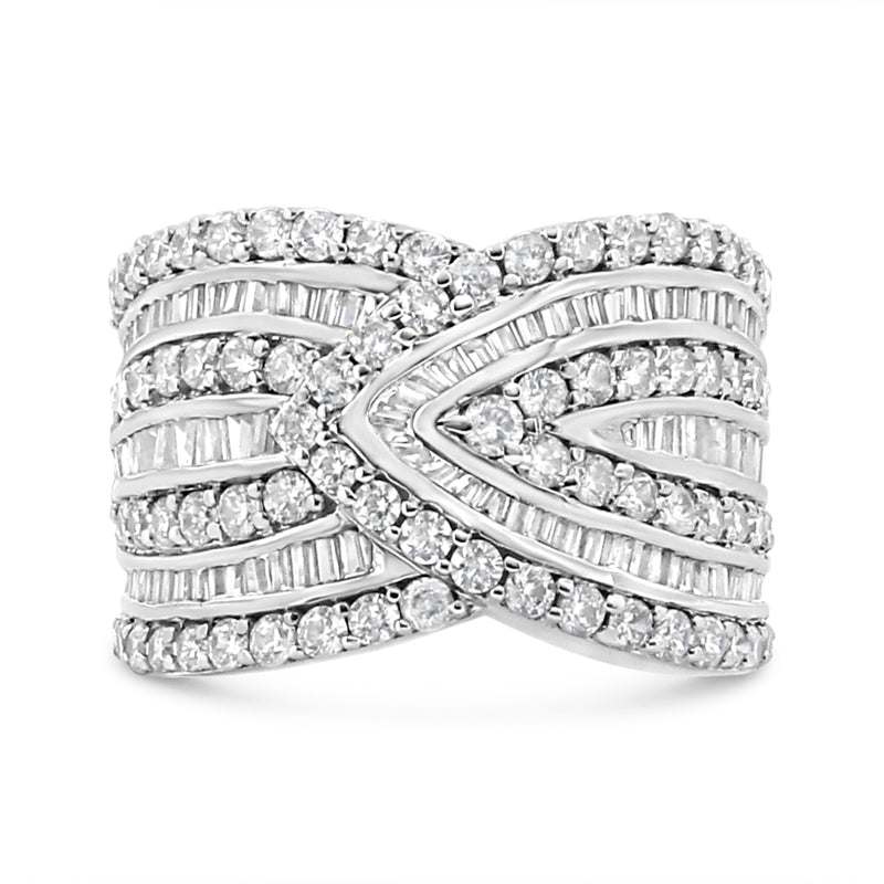 Bids.com .925 Sterling Silver 2 3/8 Cttw Diamond Multi Row Overlay Band Ring ( J-K Color, I3 Clarity) - Ring Size 7 Rings