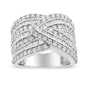 Bids.com .925 Sterling Silver 2 3/8 Cttw Diamond Multi Row Overlay Band Ring ( J-K Color, I3 Clarity) - Ring Size 7 Rings