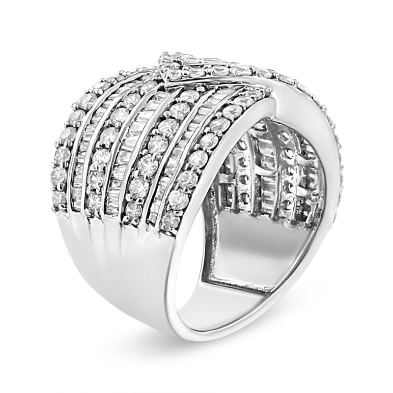 Bids.com .925 Sterling Silver 2 3/8 Cttw Diamond Multi Row Overlay Band Ring ( J-K Color, I3 Clarity) - Ring Size 7 Rings