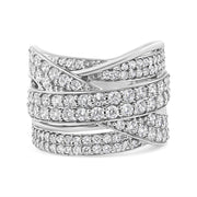 Bids.com .925 Sterling Silver 2.00 Cttw Round-Cut Diamond Overlapping Bypass Band Ring (I-J Color, I2-I3 Clarity) - Ring Size 7 Rings