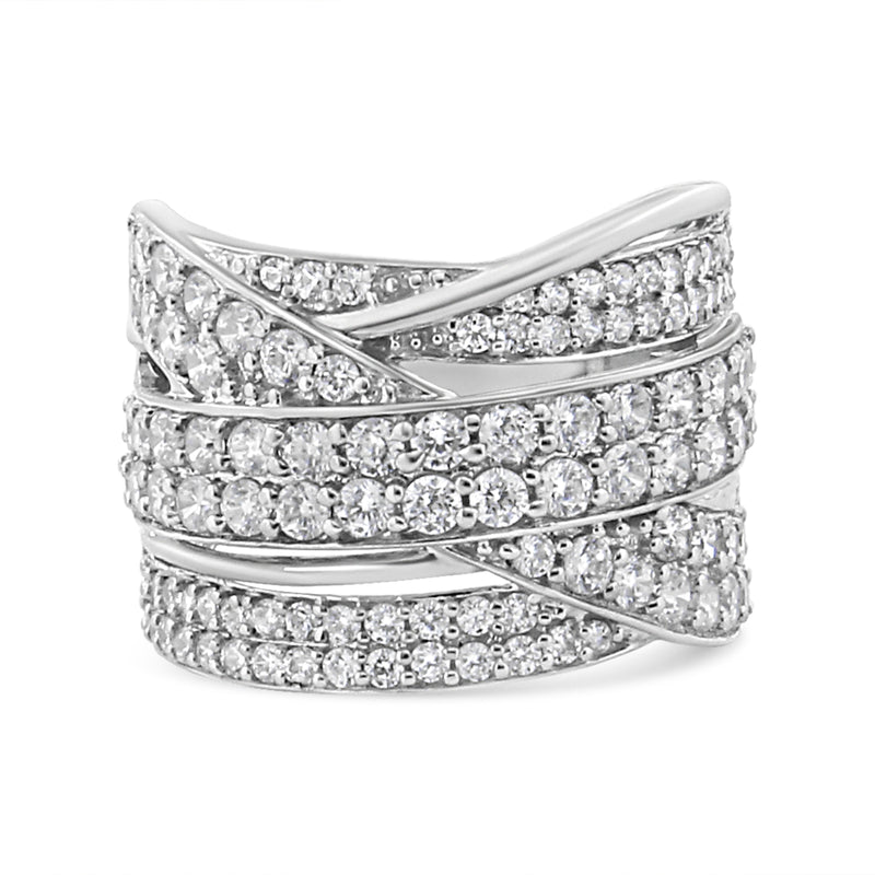 Bids.com .925 Sterling Silver 2.00 Cttw Round-Cut Diamond Overlapping Bypass Band Ring (I-J Color, I2-I3 Clarity) - Ring Size 7 Rings