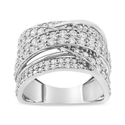 Bids.com .925 Sterling Silver 2.00 Cttw Round-Cut Diamond Overlapping Bypass Band Ring (I-J Color, I2-I3 Clarity) - Ring Size 7 Rings