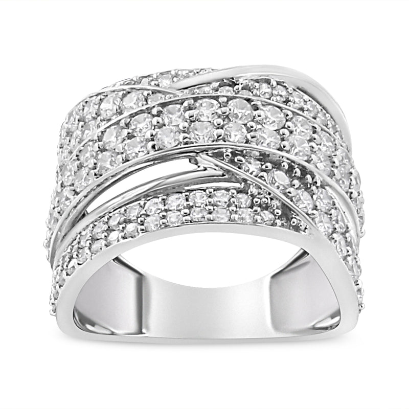 Bids.com .925 Sterling Silver 2.00 Cttw Round-Cut Diamond Overlapping Bypass Band Ring (I-J Color, I2-I3 Clarity) - Ring Size 7 Rings