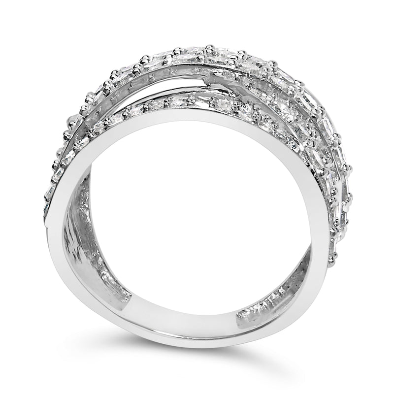 Bids.com .925 Sterling Silver 2.00 Cttw Round-Cut Diamond Overlapping Bypass Band Ring (I-J Color, I2-I3 Clarity) - Ring Size 7 Rings