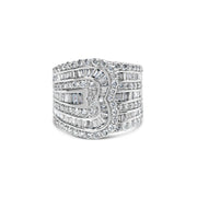 Bids.com 10K White Gold 2 1/2 Cttw Round and Baguette-Cut Diamond Multi-Row Bypass Ring (J-K Color, I2-I3 Clarity) - Ring Size 7 Rings