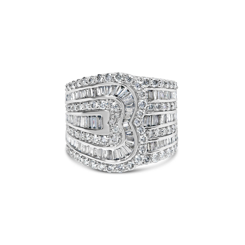 Bids.com 10K White Gold 2 1/2 Cttw Round and Baguette-Cut Diamond Multi-Row Bypass Ring (J-K Color, I2-I3 Clarity) - Ring Size 7 Rings