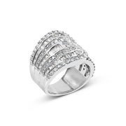 Bids.com 10K White Gold 2 1/2 Cttw Round and Baguette-Cut Diamond Multi-Row Bypass Ring (J-K Color, I2-I3 Clarity) - Ring Size 7 Rings