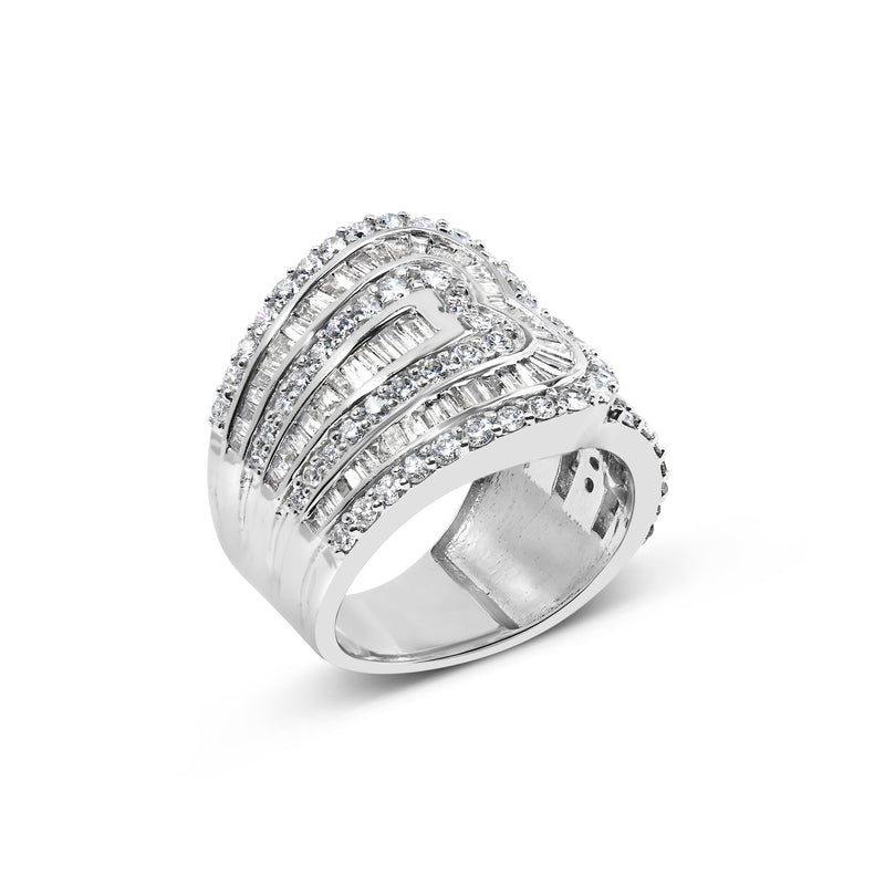 Bids.com 10K White Gold 2 1/2 Cttw Round and Baguette-Cut Diamond Multi-Row Bypass Ring (J-K Color, I2-I3 Clarity) - Ring Size 7 Rings