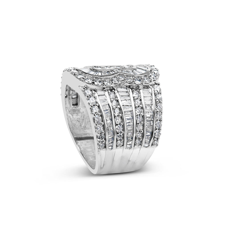 Bids.com 10K White Gold 2 1/2 Cttw Round and Baguette-Cut Diamond Multi-Row Bypass Ring (J-K Color, I2-I3 Clarity) - Ring Size 7 Rings