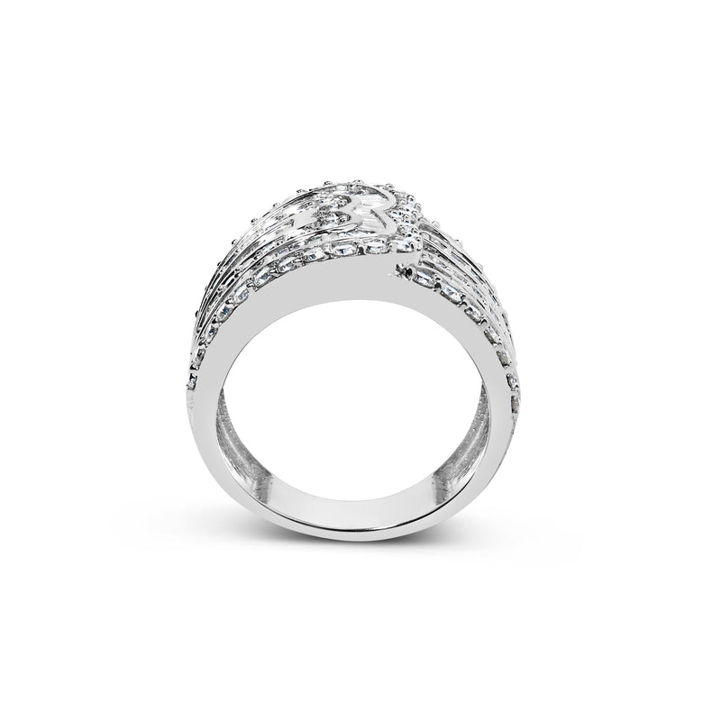 Bids.com 10K White Gold 2 1/2 Cttw Round and Baguette-Cut Diamond Multi-Row Bypass Ring (J-K Color, I2-I3 Clarity) - Ring Size 7 Rings