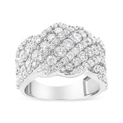 Bids.com 10K White Gold 3.00 Cttw Diamond Multi Row Cluster Band Ring (I-J Color, I3 Clarity) - Size 7 Rings