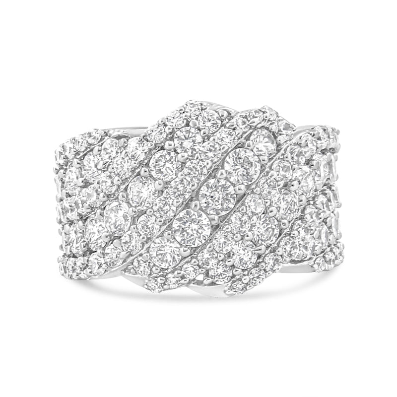 Bids.com 10K White Gold 3.00 Cttw Diamond Multi Row Cluster Band Ring (I-J Color, I3 Clarity) - Size 7 Rings