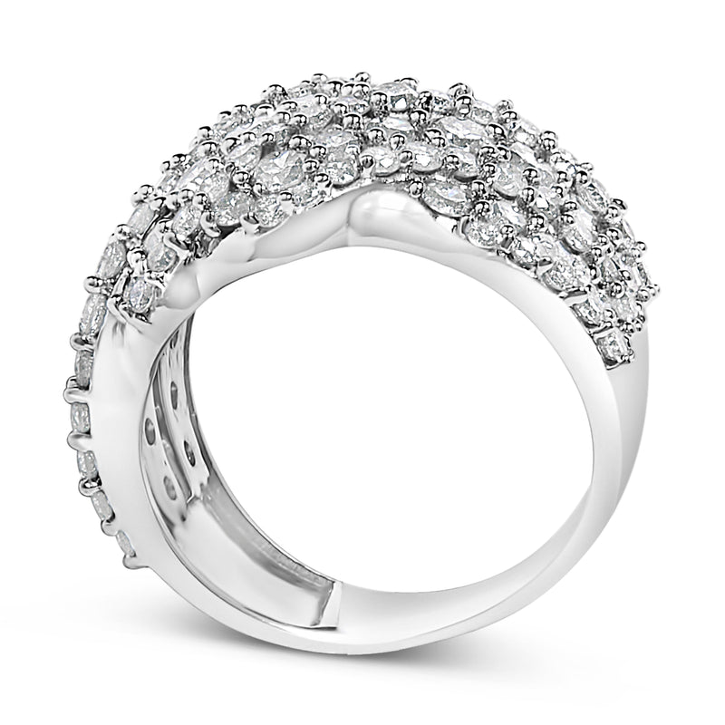 Bids.com 10K White Gold 3.00 Cttw Diamond Multi Row Cluster Band Ring (I-J Color, I3 Clarity) - Size 7 Rings