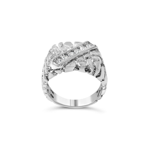 Bids.com .925 Sterling Silver 1/3 Diamond 6 Stone Rectangle Nugget Gents Ring - Size 10 Rings
