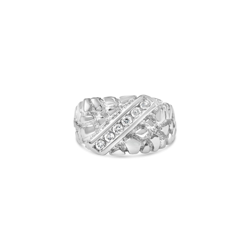 Bids.com .925 Sterling Silver 1/3 Diamond 6 Stone Rectangle Nugget Gents Ring - Size 10 Rings