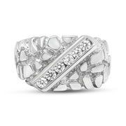 Bids.com .925 Sterling Silver 1/3 Diamond 6 Stone Rectangle Nugget Gents Ring - Size 10 Rings