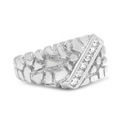 Bids.com .925 Sterling Silver 1/3 Diamond 6 Stone Rectangle Nugget Gents Ring - Size 10 Rings