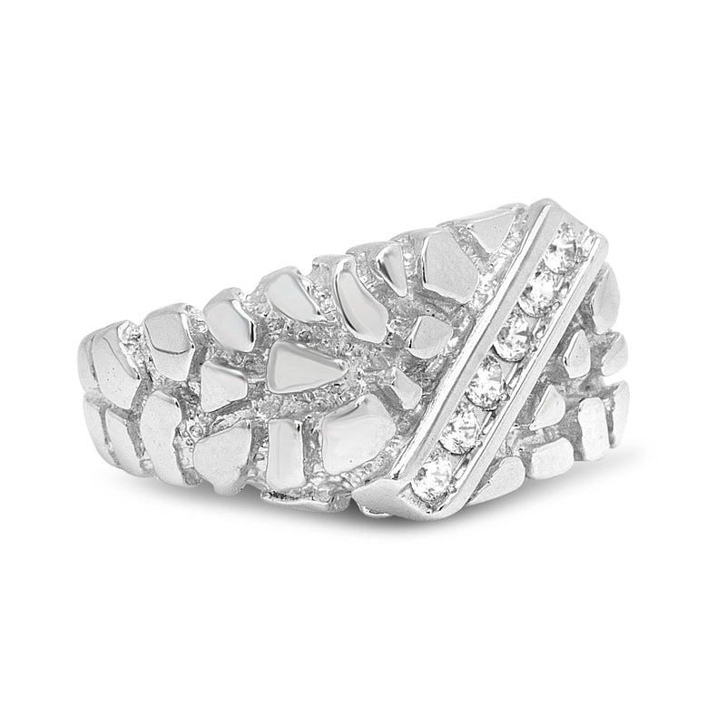Bids.com .925 Sterling Silver 1/3 Diamond 6 Stone Rectangle Nugget Gents Ring - Size 10 Rings