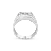 Bids.com Men's .925 Sterling Silver 1/3 Cttw Diamond Channel Set 3 Stone Ring Band (I-J Color, I3 Clarity) - Ring Size 10 Rings
