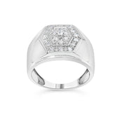Bids.com Men's .925 Sterling Silver 1/2 Cttw Multi-Diamond Hexagon Frame Ring (I-J Color, I3 Clarity) - Ring Size 10 Rings