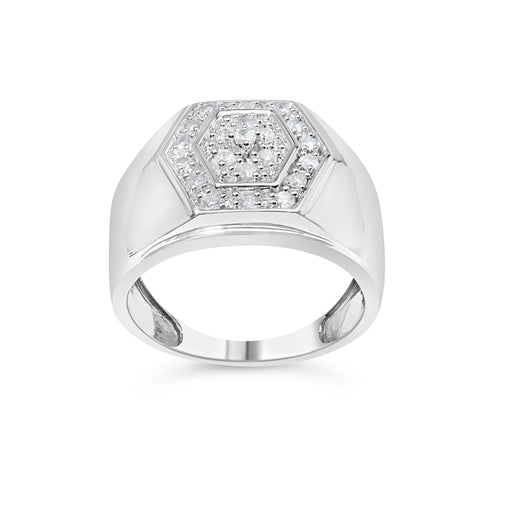 Bids.com Men's .925 Sterling Silver 1/2 Cttw Multi-Diamond Hexagon Frame Ring (I-J Color, I3 Clarity) - Ring Size 10 Rings