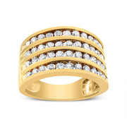 Bids.com 10K Yellow Gold Plated .925 Sterling Silver 1 1/2 Cttw Diamond 4 Row Channel Band Ring (Champagne Color, I2-I3 Clarity) Size 7 Rings