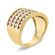 Bids.com 10K Yellow Gold Plated .925 Sterling Silver 1 1/2 Cttw Diamond 4 Row Channel Band Ring (Champagne Color, I2-I3 Clarity) Size 7 Rings