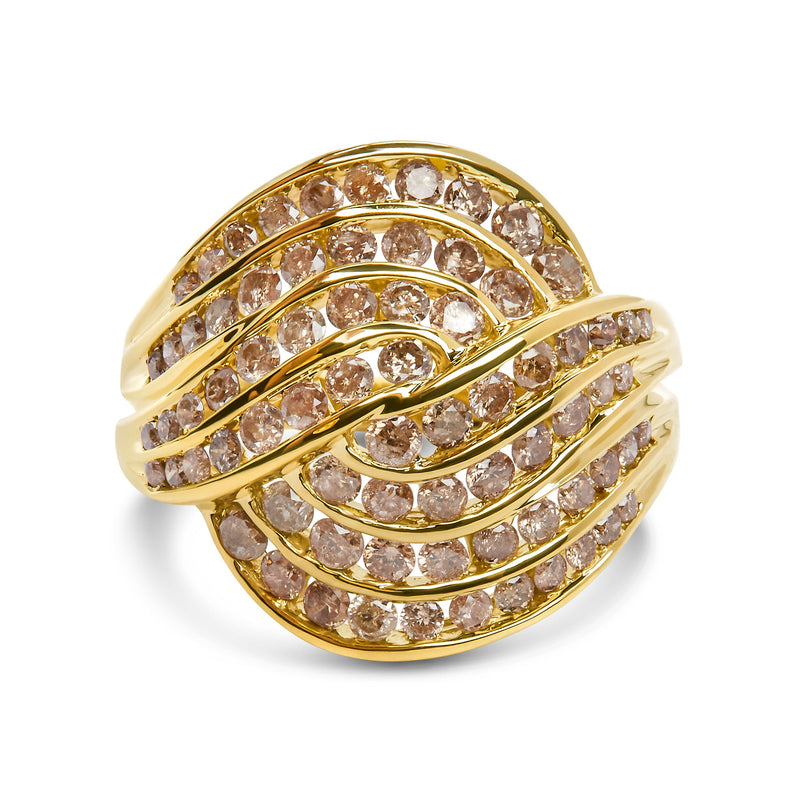 Bids.com 10K Yellow Gold 2.0 Cttw Channel Set Diamond Cocktail Swirl Band Ring (K-L Color, I1-I2 Clarity) - Ring Size 7 Rings