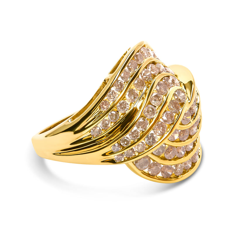 Bids.com 10K Yellow Gold 2.0 Cttw Channel Set Diamond Cocktail Swirl Band Ring (K-L Color, I1-I2 Clarity) - Ring Size 7 Rings