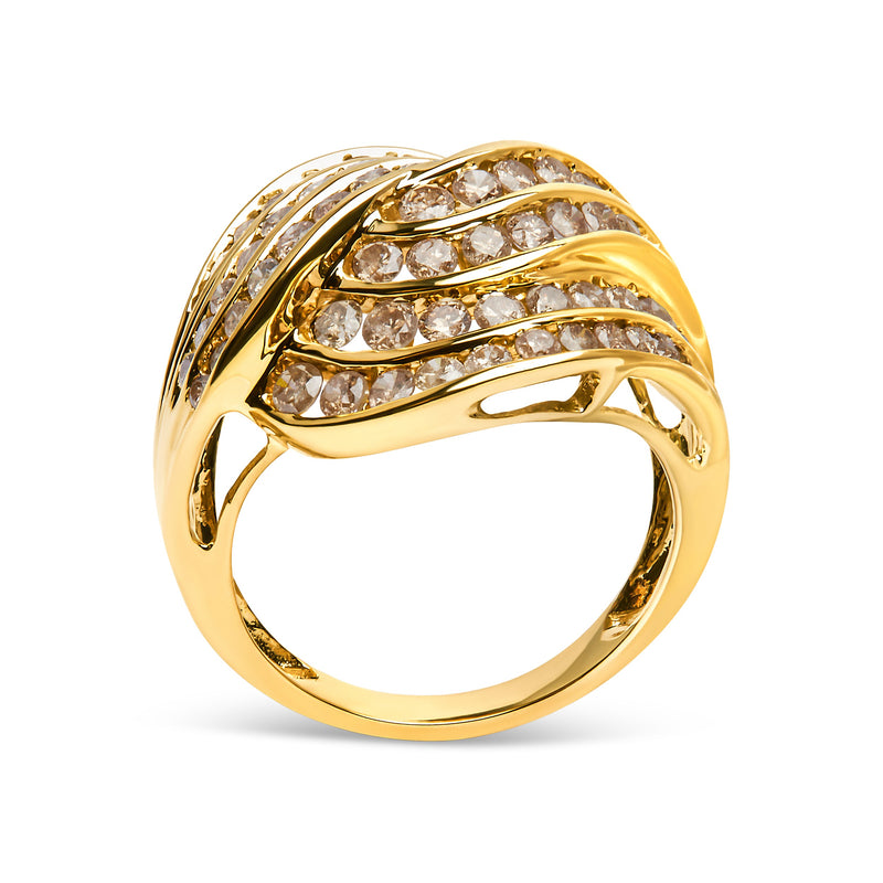 Bids.com 10K Yellow Gold 2.0 Cttw Channel Set Diamond Cocktail Swirl Band Ring (K-L Color, I1-I2 Clarity) - Ring Size 7 Rings