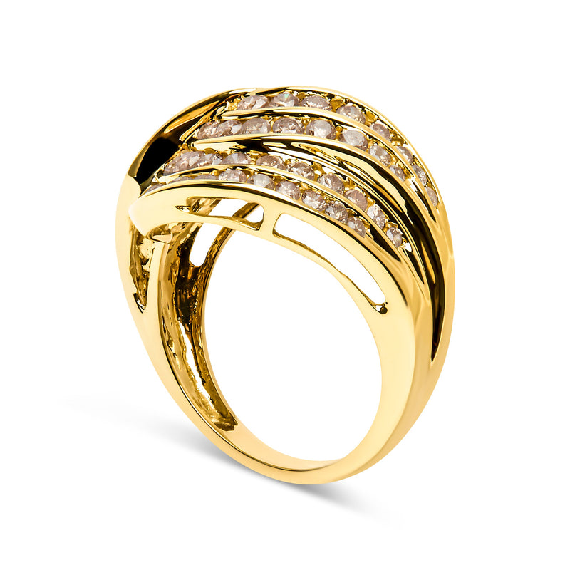 Bids.com 10K Yellow Gold 2.0 Cttw Channel Set Diamond Cocktail Swirl Band Ring (K-L Color, I1-I2 Clarity) - Ring Size 7 Rings