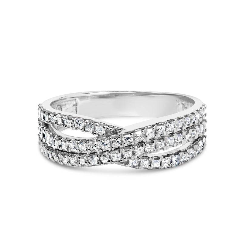Bids.com 10K White Gold 3/4 Cttw Princess Natural Diamond Split Shank and Weave Band Ring (H-I Color, SI1-SI2 Clarity) - Ring Size 7 Rings
