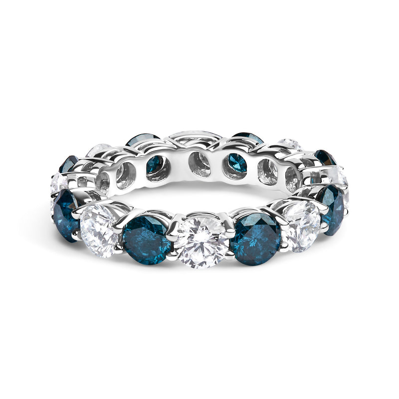 Bids.com 14K White Gold 6 1/4 Cttw Alternating Lab-Grown White and Natural Treated Blue Diamond Eternity Band Ring (F-G Color, VS1-VS2 Clarity) Rings