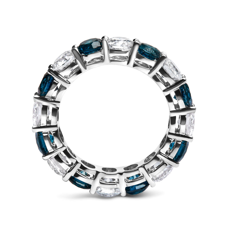 Bids.com 14K White Gold 6 1/4 Cttw Alternating Lab-Grown White and Natural Treated Blue Diamond Eternity Band Ring (F-G Color, VS1-VS2 Clarity) Rings