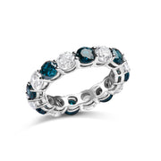 Bids.com 14K White Gold 6 1/4 Cttw Alternating Lab-Grown White and Natural Treated Blue Diamond Eternity Band Ring (F-G Color, VS1-VS2 Clarity) Rings