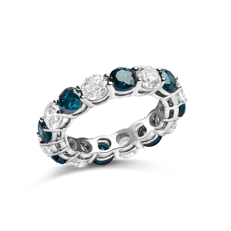 Bids.com 14K White Gold 6 1/4 Cttw Alternating Lab-Grown White and Natural Treated Blue Diamond Eternity Band Ring (F-G Color, VS1-VS2 Clarity) Rings