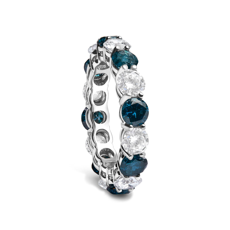 Bids.com 14K White Gold 6 1/4 Cttw Alternating Lab-Grown White and Natural Treated Blue Diamond Eternity Band Ring (F-G Color, VS1-VS2 Clarity) Rings