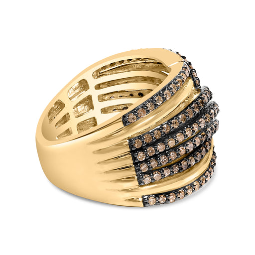 Bids.com 10K Yellow Gold Plated .925 Sterling Silver 1.0 Cttw Champagne Diamond Multi Row Cross Over Band Ring - Size 7 Rings