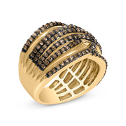 Bids.com 10K Yellow Gold Plated .925 Sterling Silver 1.0 Cttw Champagne Diamond Multi Row Cross Over Band Ring - Size 7 Rings