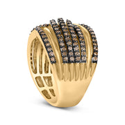 Bids.com 10K Yellow Gold Plated .925 Sterling Silver 1.0 Cttw Champagne Diamond Multi Row Cross Over Band Ring - Size 7 Rings